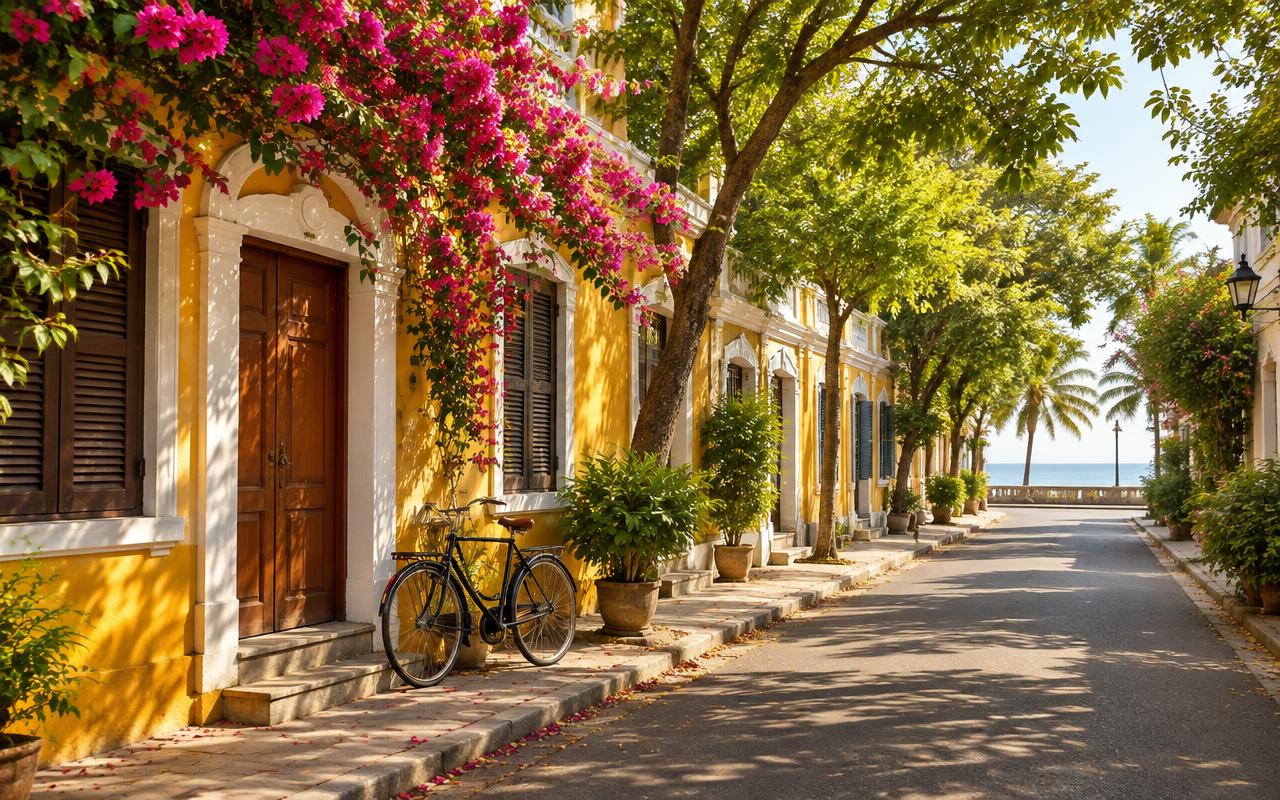 Illustration of a French Quarter street in Pondicherry