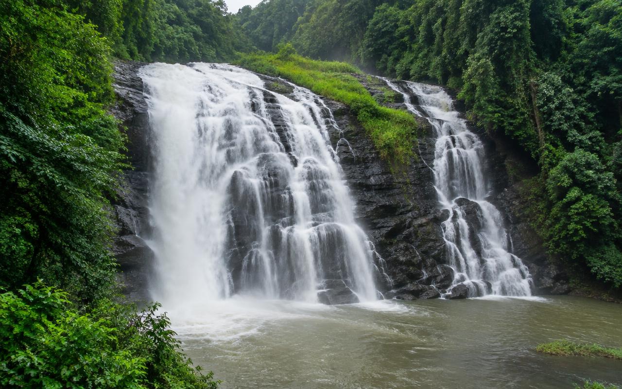 Illustration of Abbey Falls surrounded by lush forest