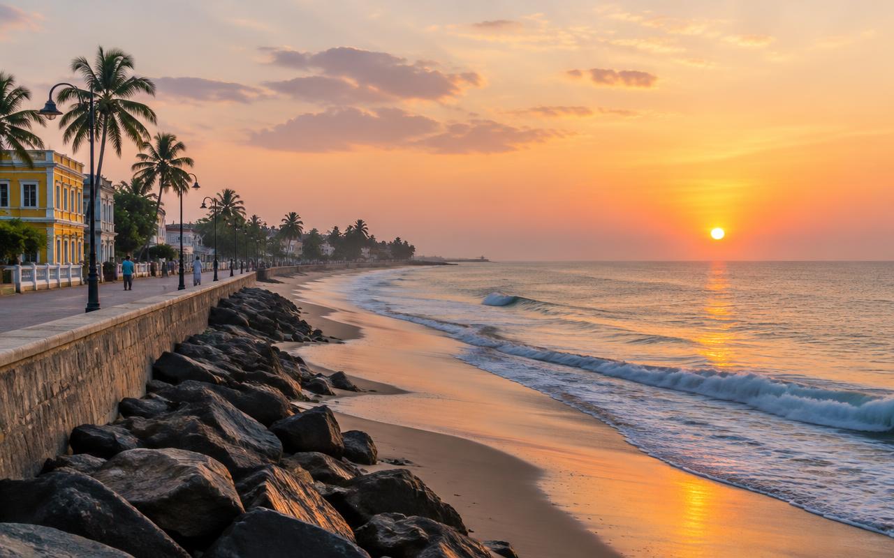 Illustration of a Pondicherry coastal sunrise
