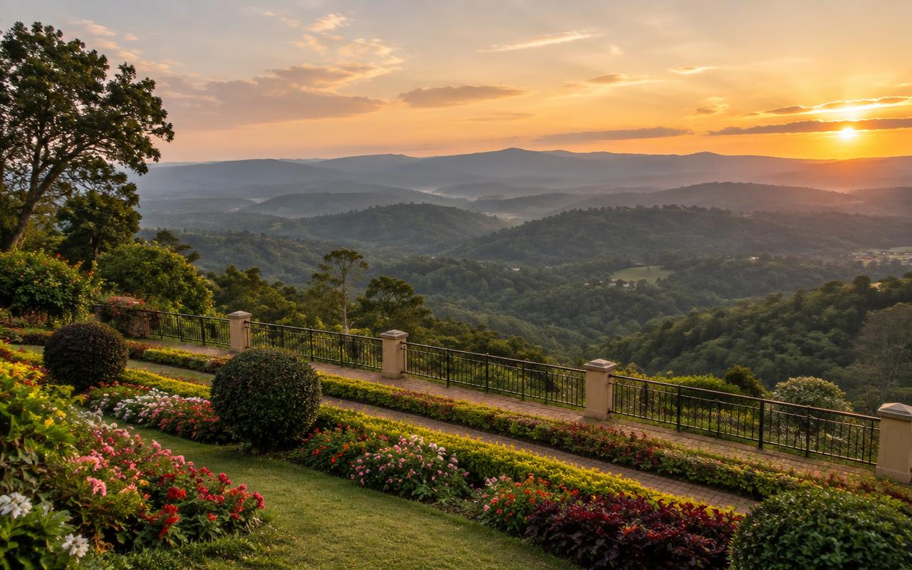 Illustration of the garden and mountain viewpoint at Raja’s Seat