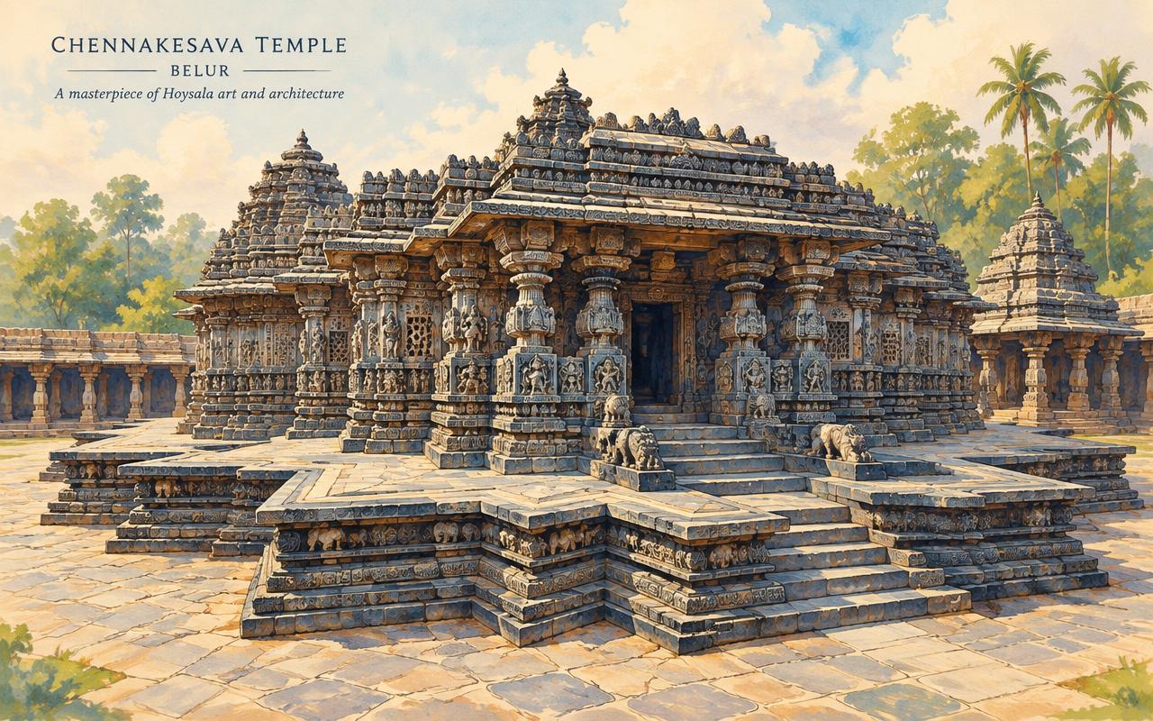 Illustration of the Chennakeshava Temple at Belur